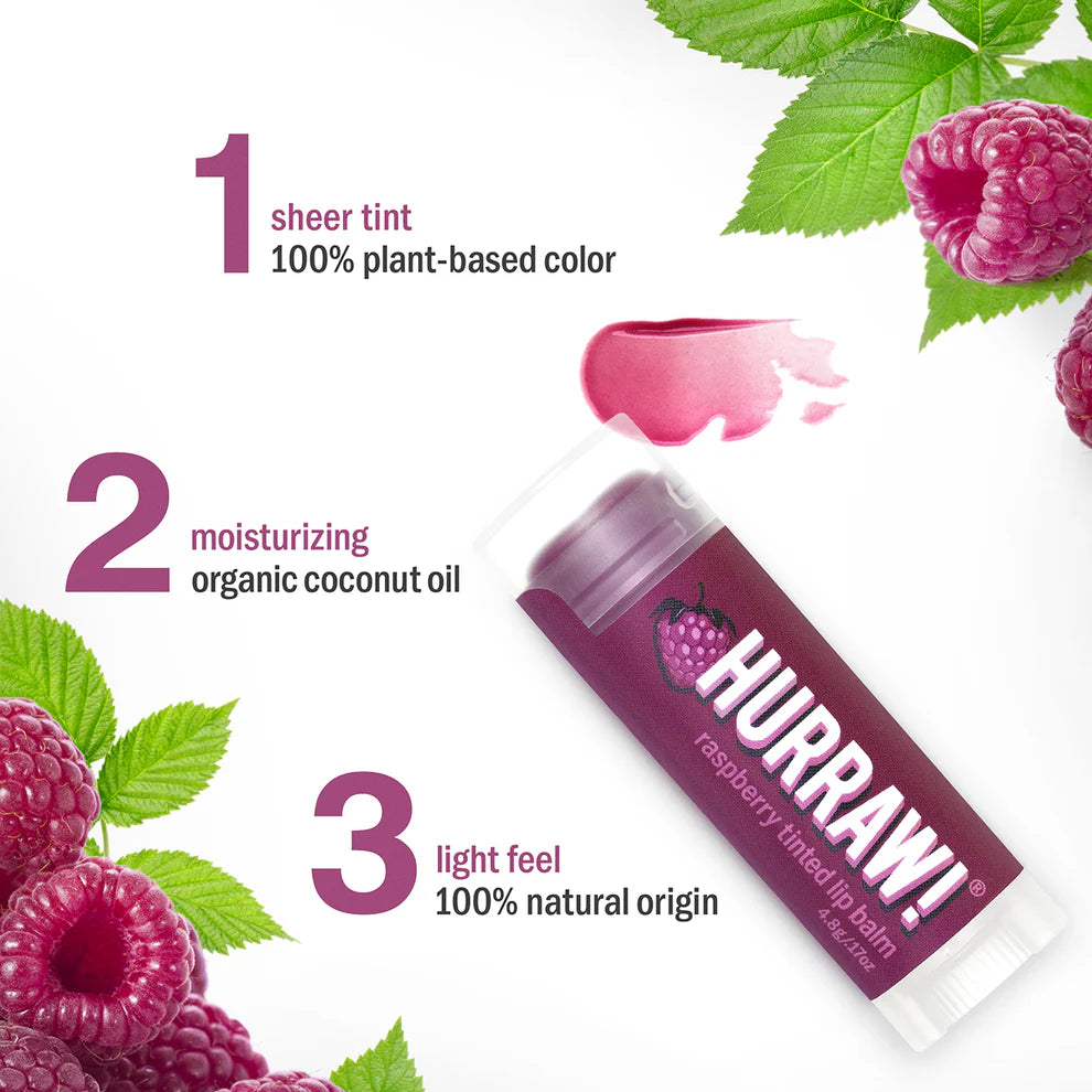 HURRAW! Raspberry Tinted Organic Lip Balm, 4.8 g