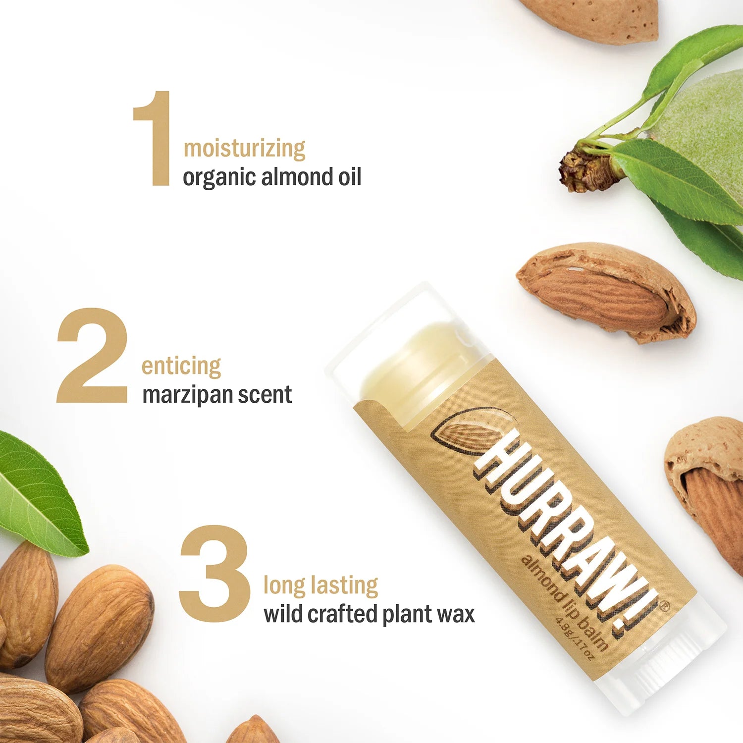 HURRAW! Almond Organic Lip Balm, 4.8 g