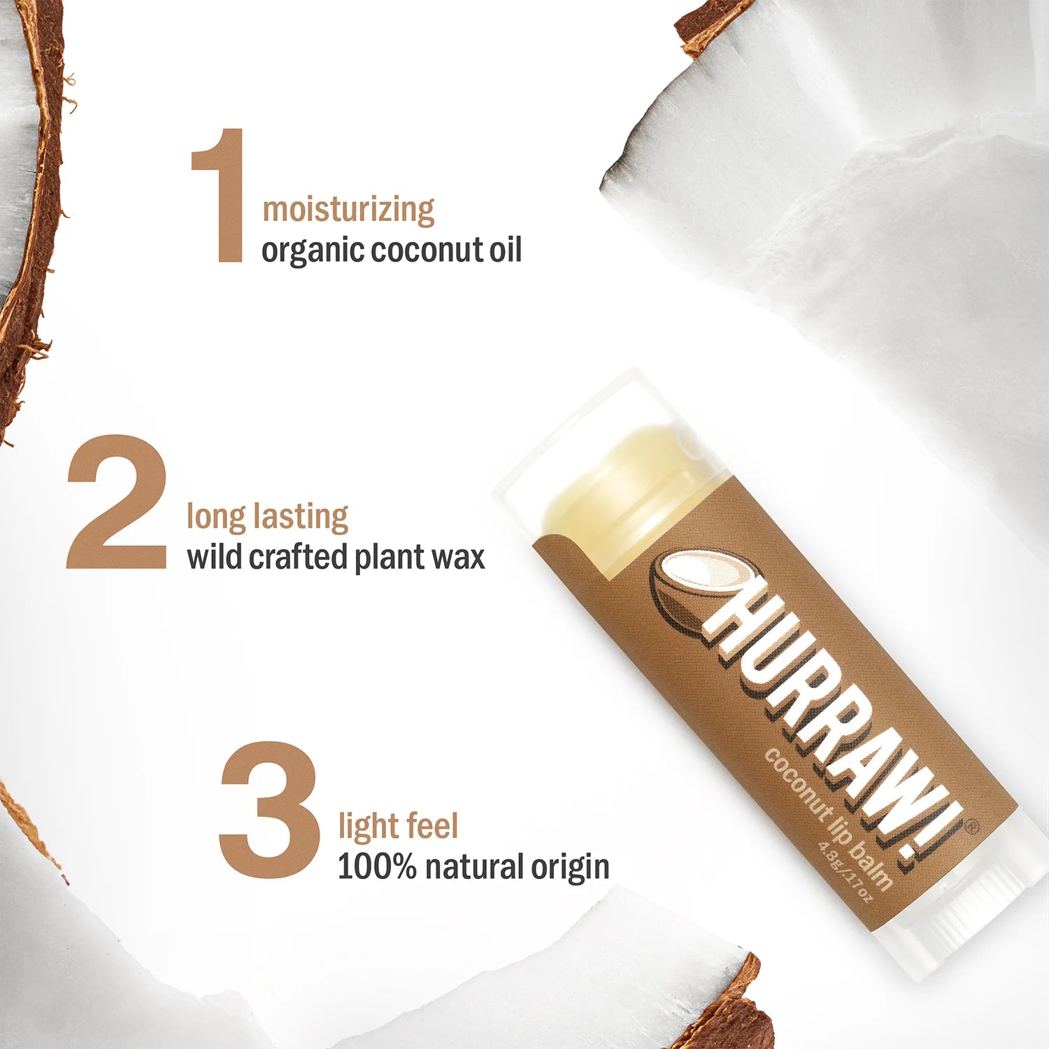 HURRAW! Coconut Organic Lip Balm, 4.8 g