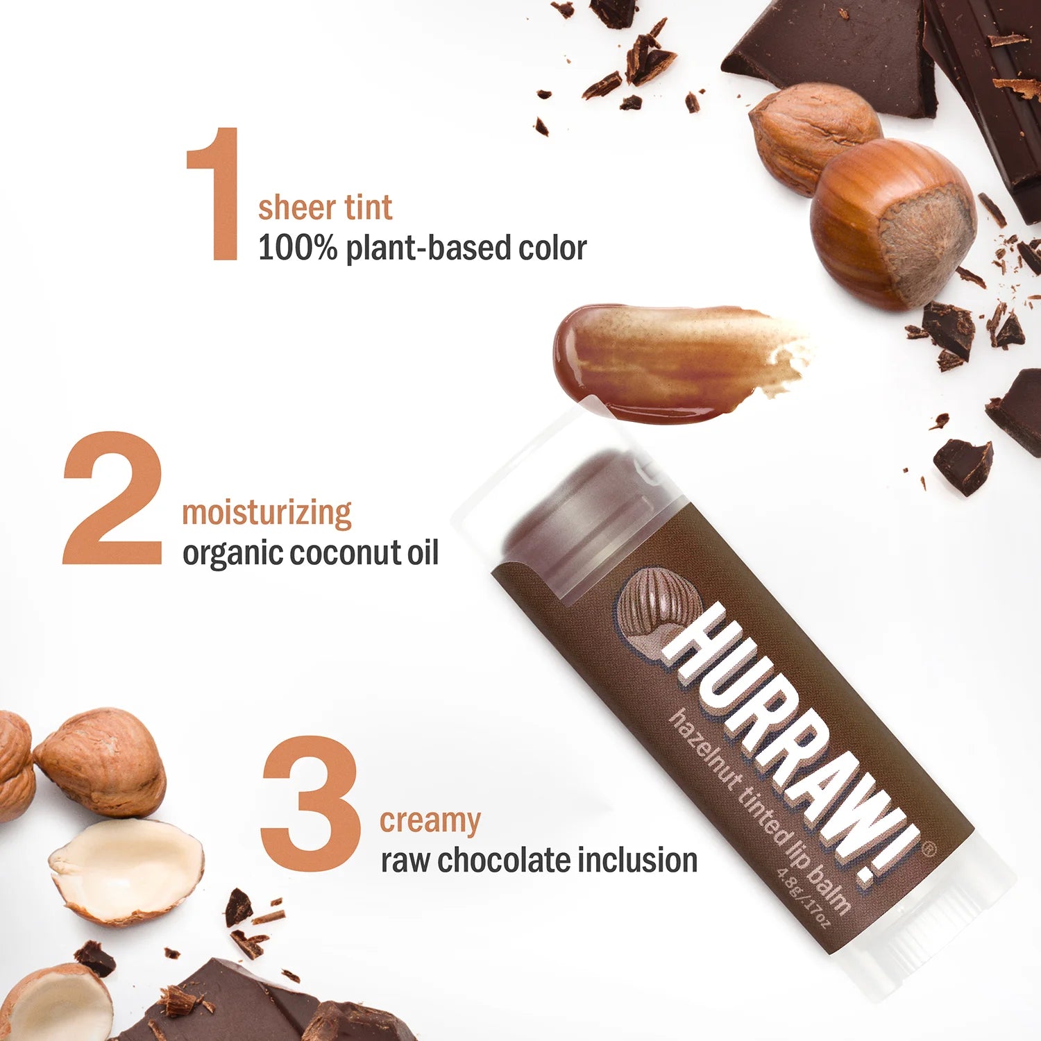HURRAW! Hazelnut Tinted Organic Lip Balm, 4.8 g